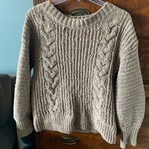 ✨Tan Cable Knit Plush Chenille Boat Neck Sweater✨